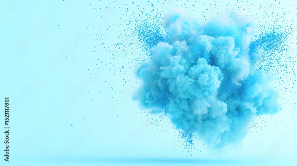 Poster Explosion of cyan colored powder against a soft cyan backdrop