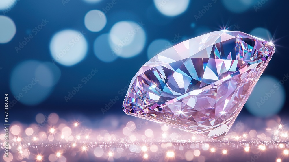 Poster sparkling brilliant cut diamond on a glittering bokeh background