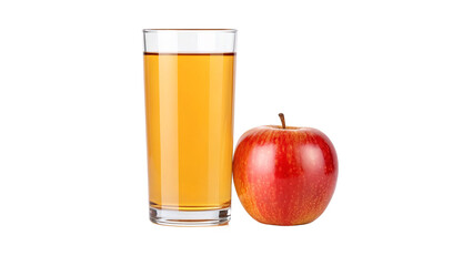 vibrant Red ripe apple and a glass of apple juice isolated on transparent background