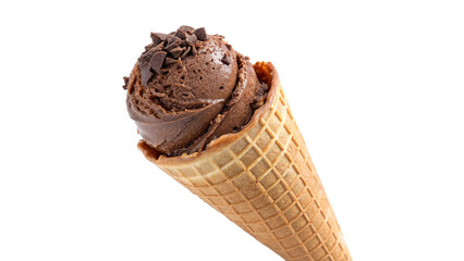 Delicious Chocolate Ice Cream Scoop in a  crisp Waffle Cone isolated on transparent background