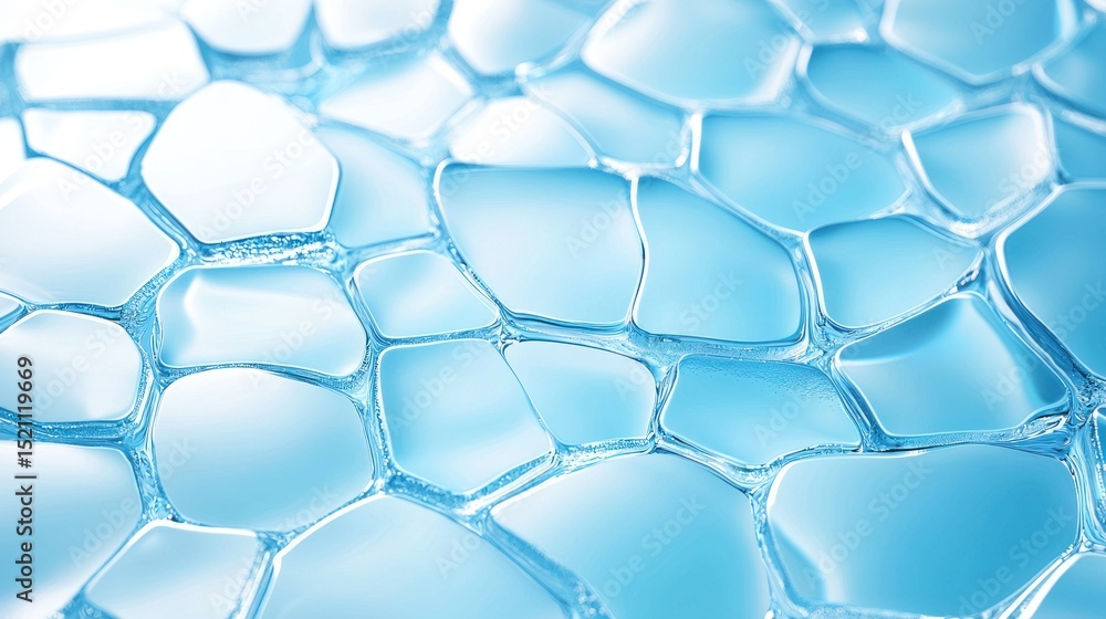 Poster Close up of blue translucent cellular foam structure with depth