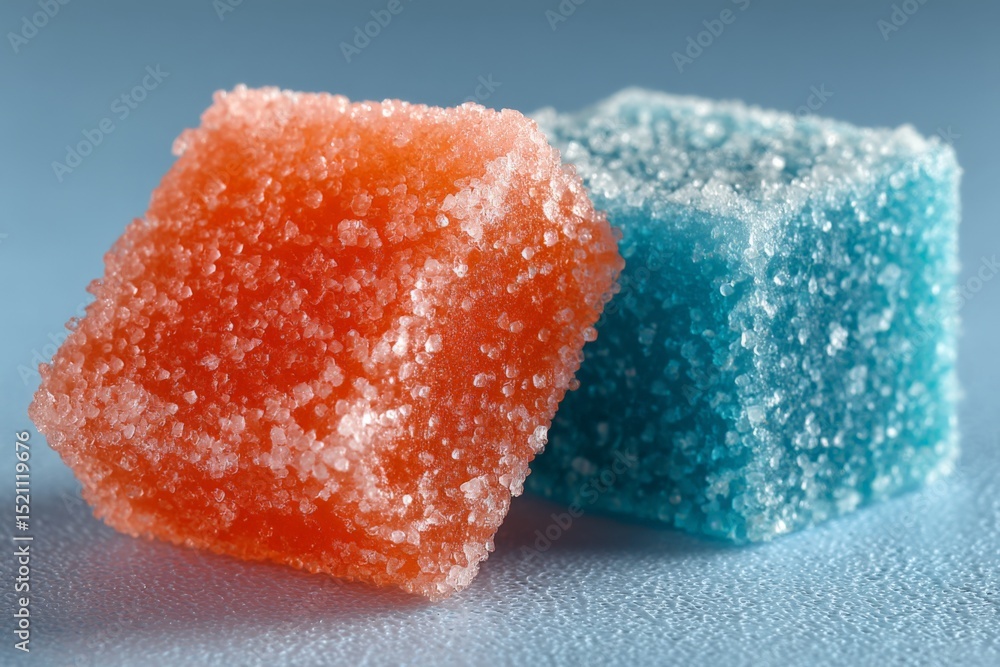 Poster colorful sugar cubes rest together on a soft surface highlighting their vibrant textures and hues