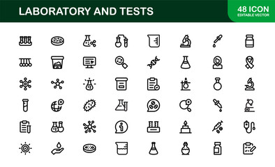 Laboratory and Tests Icon Set Featuring Vector Medical Equipment, Test Tubes, Microscope, and Science Symbols