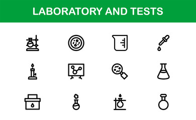 Laboratory and Tests Icon Set Featuring Vector Medical Equipment, Test Tubes, Microscope, and Science Symbols