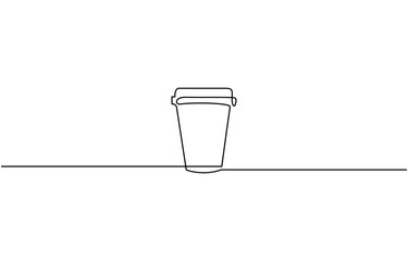 Continuous one line drawing of paper cup of coffee. One line drawing illustration, of a glass of coffee. Coffee to go. Vector illustration.