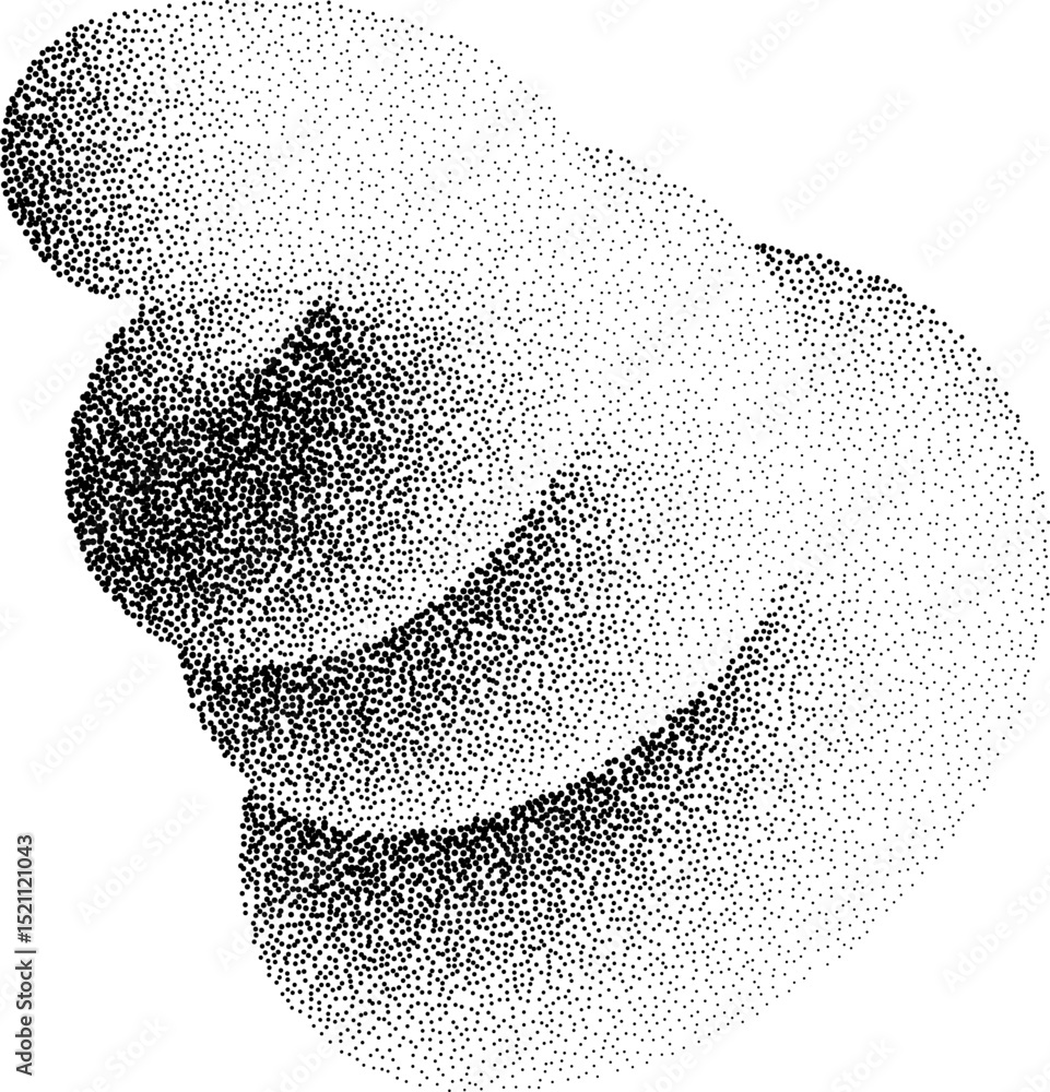 Poster stipple gradient shape. 3d swirl line with noise. grainy geometric spiral with sand effect. halftone