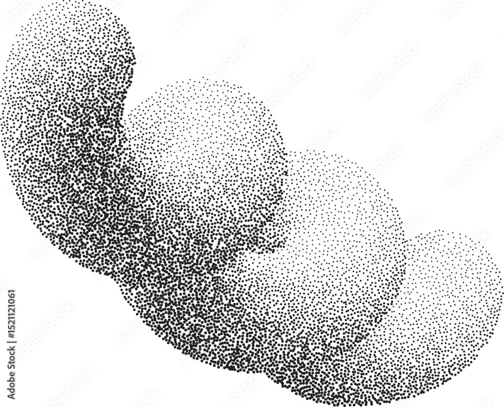 Poster stipple gradient shape. 3d wavy line with noise. grainy geometric spiral with sand effect. halftone 