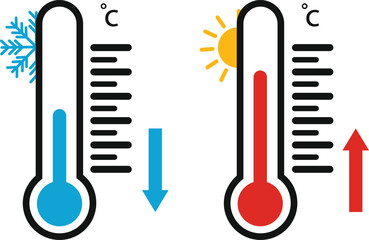 Thermometer temperature up and down icon Red and Blue Color