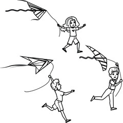 fly flying kite kid vector