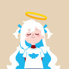 Illustration of Angelic Character with Halo and Cloud T-Shirt