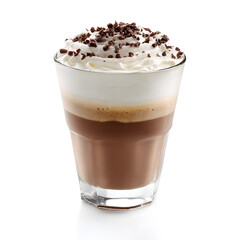 Iced Coffee Frappe with Whipped Cream and Syrup isolated on white backdrop