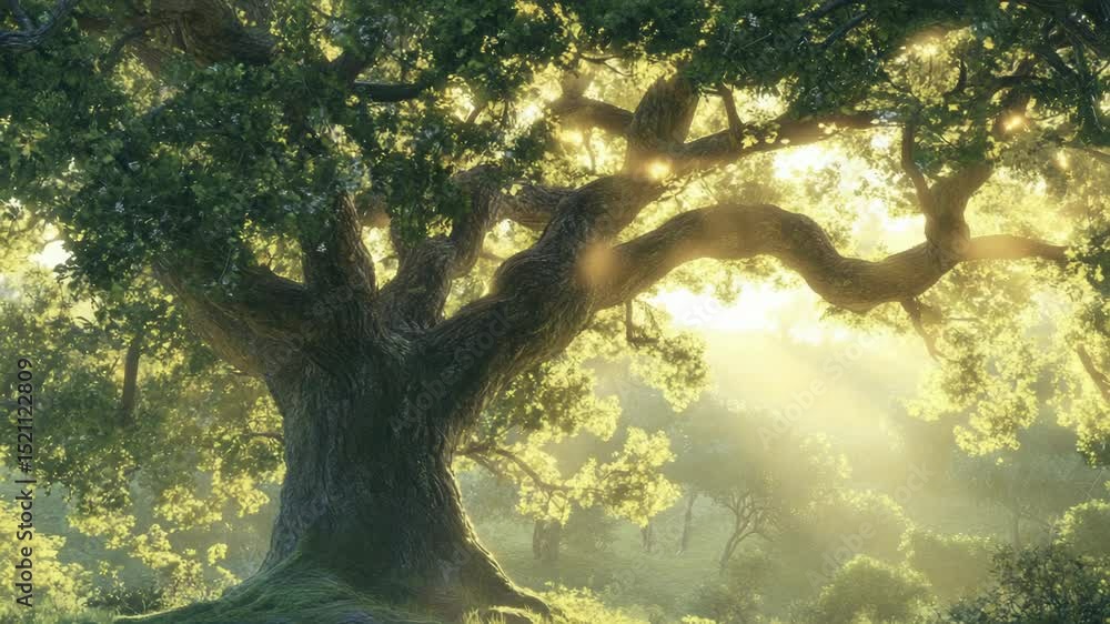 Poster a tree with its branch lit up by the sunshine