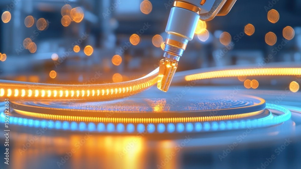 Aufkleber robotic arm precisely working with bright futuristic lighting system
