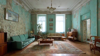 Decorative living room with vintage wall art high resolution picture