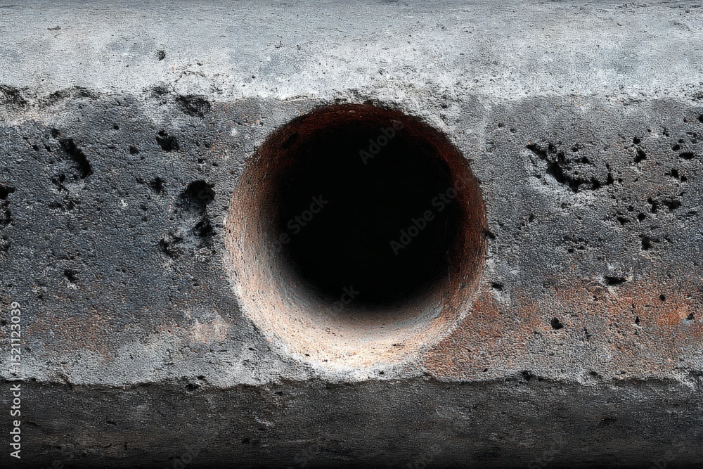 Aufkleber concrete wall with round opening showing texture and color variations in industrial setting during d
