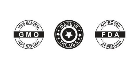 FDA Approved Stamp Images,  GMO GMP Stock Illustrations, The USA icon set
