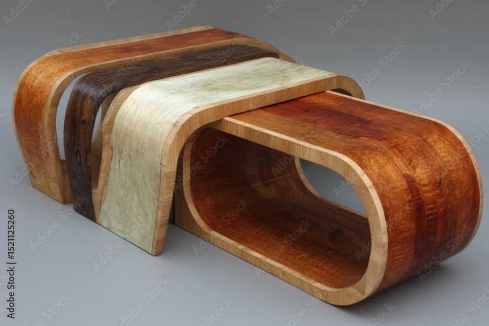 Poster elegant handcrafted wooden abstract table in a modern design with rich, varied colors displayed on a