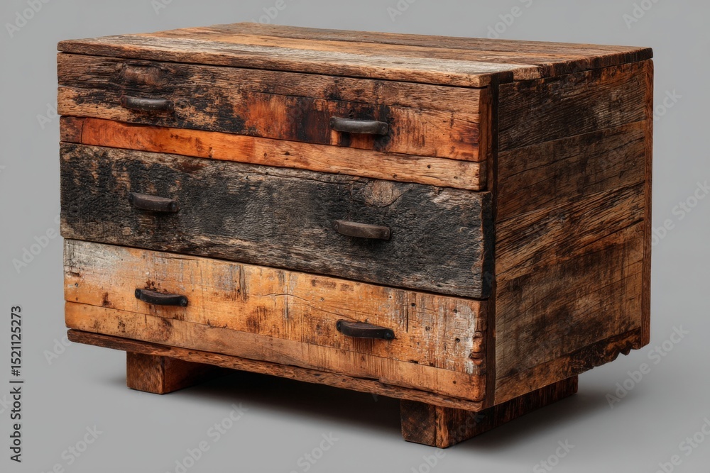 Poster Rustic wooden dresser with three drawers displayed against a neutral background in a modern setting