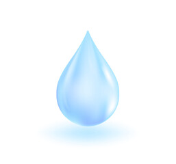 Realistic pure water drop vector isolated on white background. Illustration for drinking water, freshness, hydrated aqua for skin nourishment, moisturizer.
