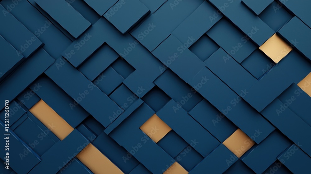 Aufkleber Interlocking blue rectangles with golden squares create an abstract pattern