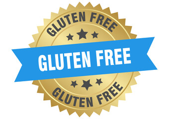 Obraz premium gluten free. gluten free round blue and gold label isolated on transparent background