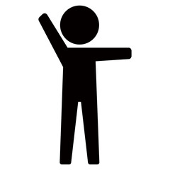 右手を高く、左手を中くらいに上げる人のピクトグラム