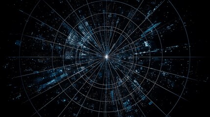 Digital city grid centered in darkness