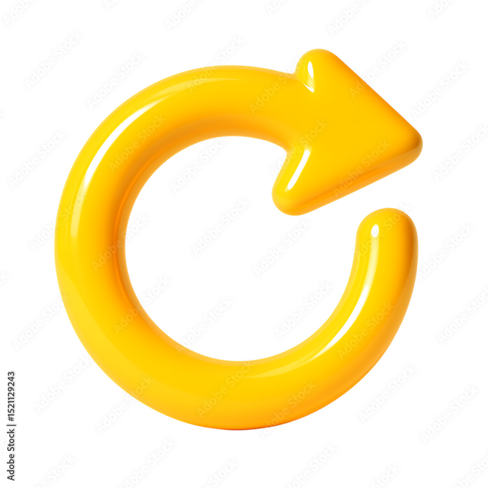 Poster 3d icon of yellow circular arrow isolated on transparent background