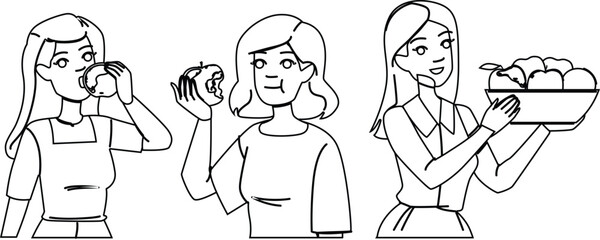health apple eating woman vector