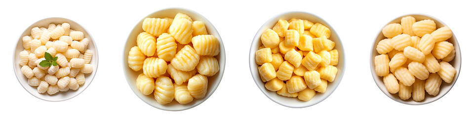 A collection of gnocchi, top view, isolated on a transparent background