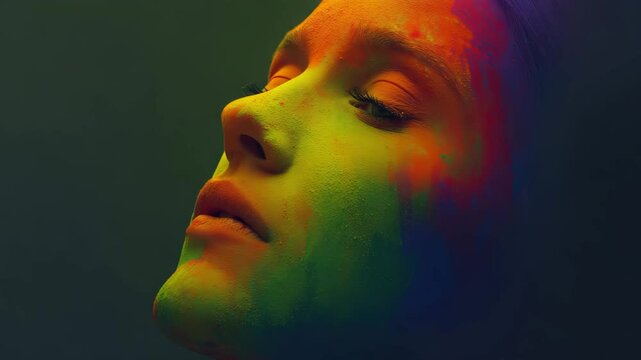 Surreal Gradient Color Expression Photography, Emotional Portrait with Rainbow Light, Emotional Portrait Expression Art, Emotional Portrait Surreal Gradient Mood, rainbow portrait, surreal emotion, 