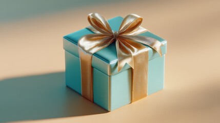 Obraz premium small gift box with satin ribbon on pastel surface, perfect lighting, realistic and cinematic style