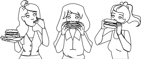 tasty burger woman vector