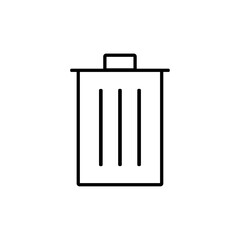 Trash bin icon, Outline garbage can symbol, Minimal delete icon, Waste container vector, Simple trash illustration, Rubbish bin line graphic, UI delete element, vector illustration.