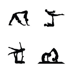 set of yoga postures made figure silhouettes couple vector  