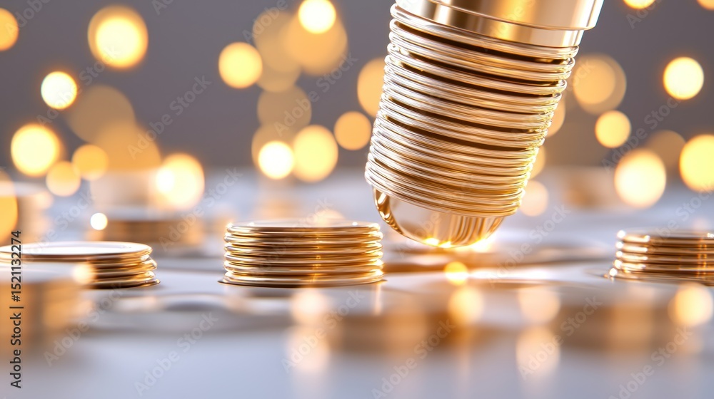 Aufkleber golden stacks shine under bokeh lights with a smooth surface