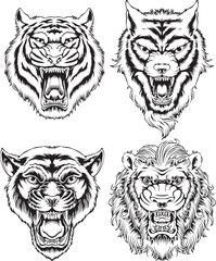 Beast animal black and white logo vector illustration a beast roaring an angry mood
