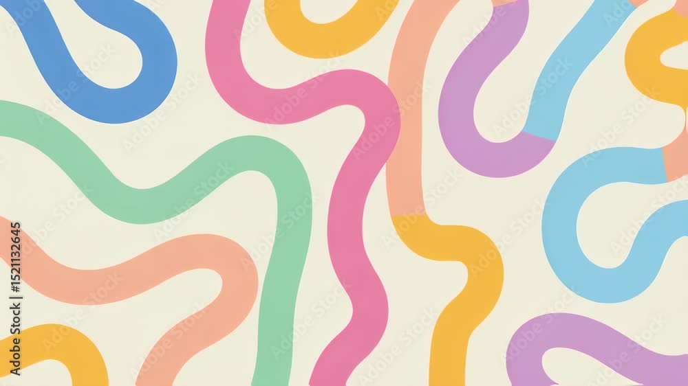 Poster dynamic colorful lines moving on a pastel background. abstract looping art animation for modern desi