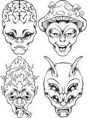 Weird Alien head black and white logo illustration with premium quality vector