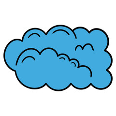 Hand drawn cartoon blue cloud on white background.