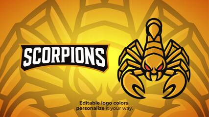 Stylized Yellow Scorpion Mascot Logo – Esports or Gaming Bug Character Vector
