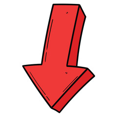 Hand drawn cartoon red arrow pointing down on white background. © Павел Костенко