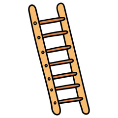 Hand drawn cartoon wooden ladder on white background.