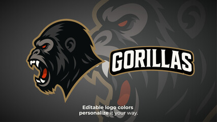 Side View Angry Gorilla Mascot Logo – Esports Team or Gaming Beast Avatar Vector
