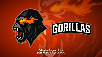Flaming Eye Gorilla Mascot Logo – Side View Beast for Gaming or Esports Identity
