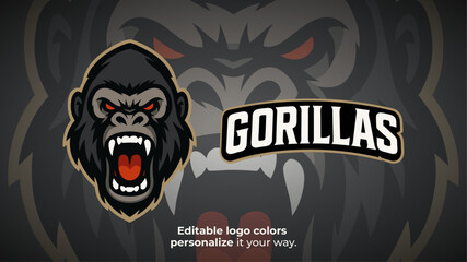Fierce Gorilla Mascot Logo Head – Esports Team or Gaming Avatar Vector
