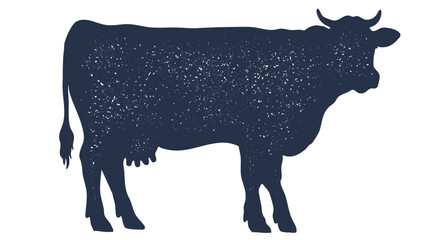 Cow, bull, beef. Hand drawn silhouette style. Vintage cow, black white pencil sketch drawing. Cow bull artwork sketch, beef bull side view profile, retro livestock graphic. Vector Illustration
