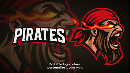 Flaming Eye Pirate Mascot Logo – Aggressive Esports or Gaming Avatar Vector
