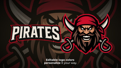 Pirate Mascot Logo with Dual Swords – Esports Team or Gaming Avatar Vector
