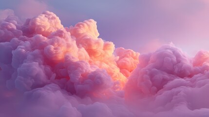 Fototapeta premium soft cloudy cotton-like shapes in pink and orange over dreamy lavender backdrop
